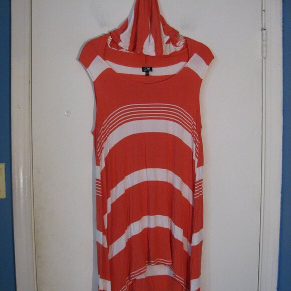 Cable & Gauge Tops - Cable & Gauge Striped Hoodie Shirt Large Beach Cover Orange White Stripe